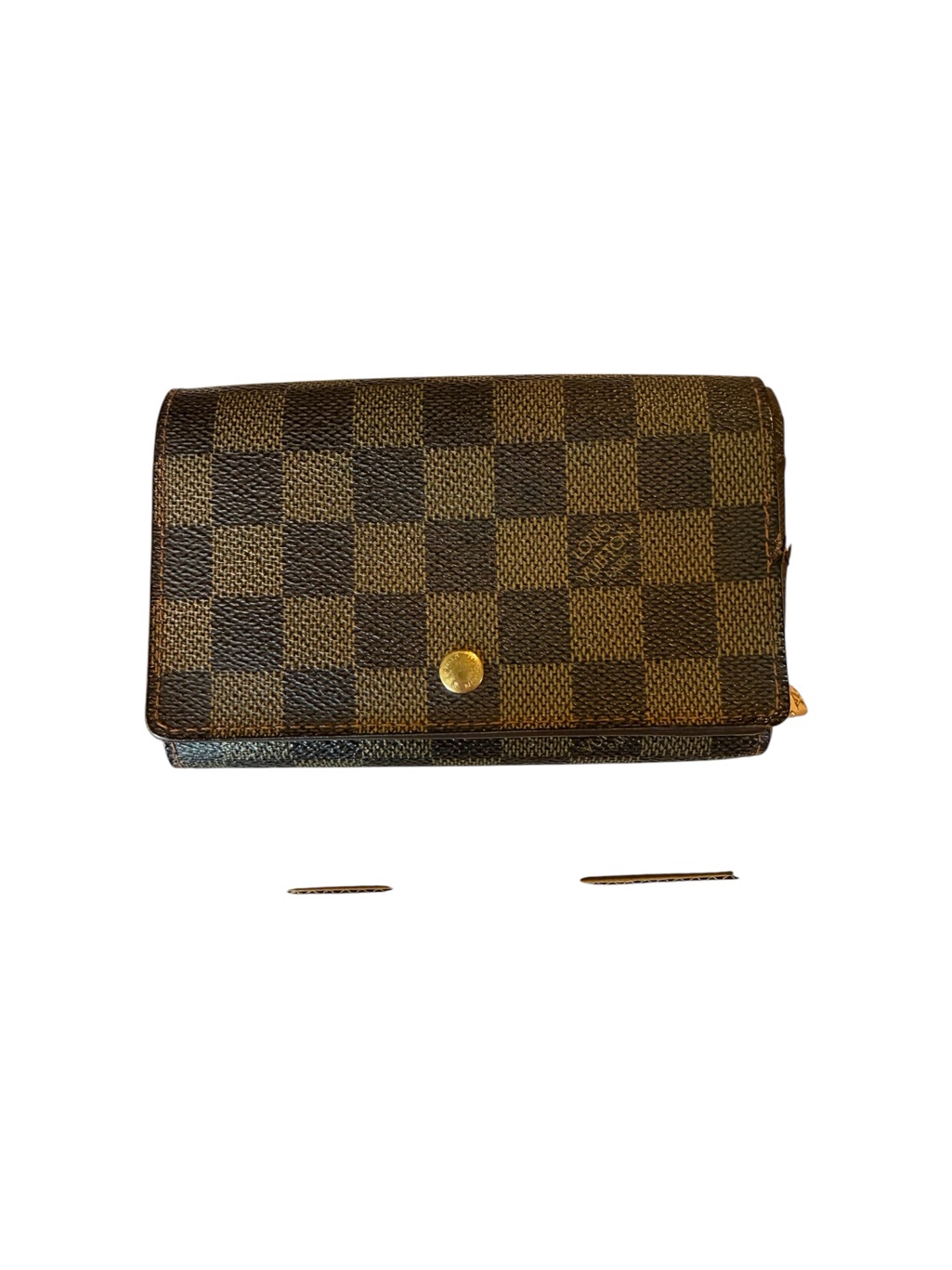 Louis Vuitton Brown Damier Ebene Compact Wallet With Gold-Tone Snap